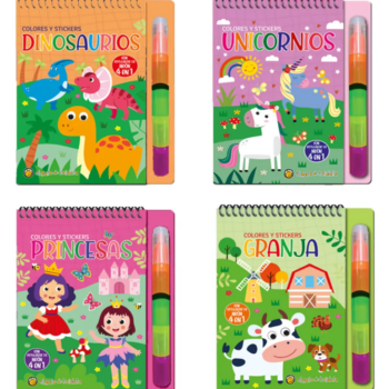 Colores y stickers Granja/Dinosaurios